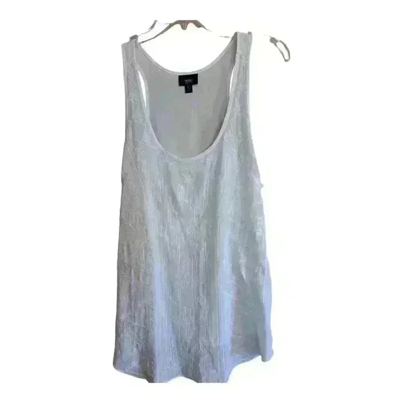 Mossimo Womens L Tank Top White Scoop Neck High Low Hem Pullover Embroidered - Picture 1 of 4